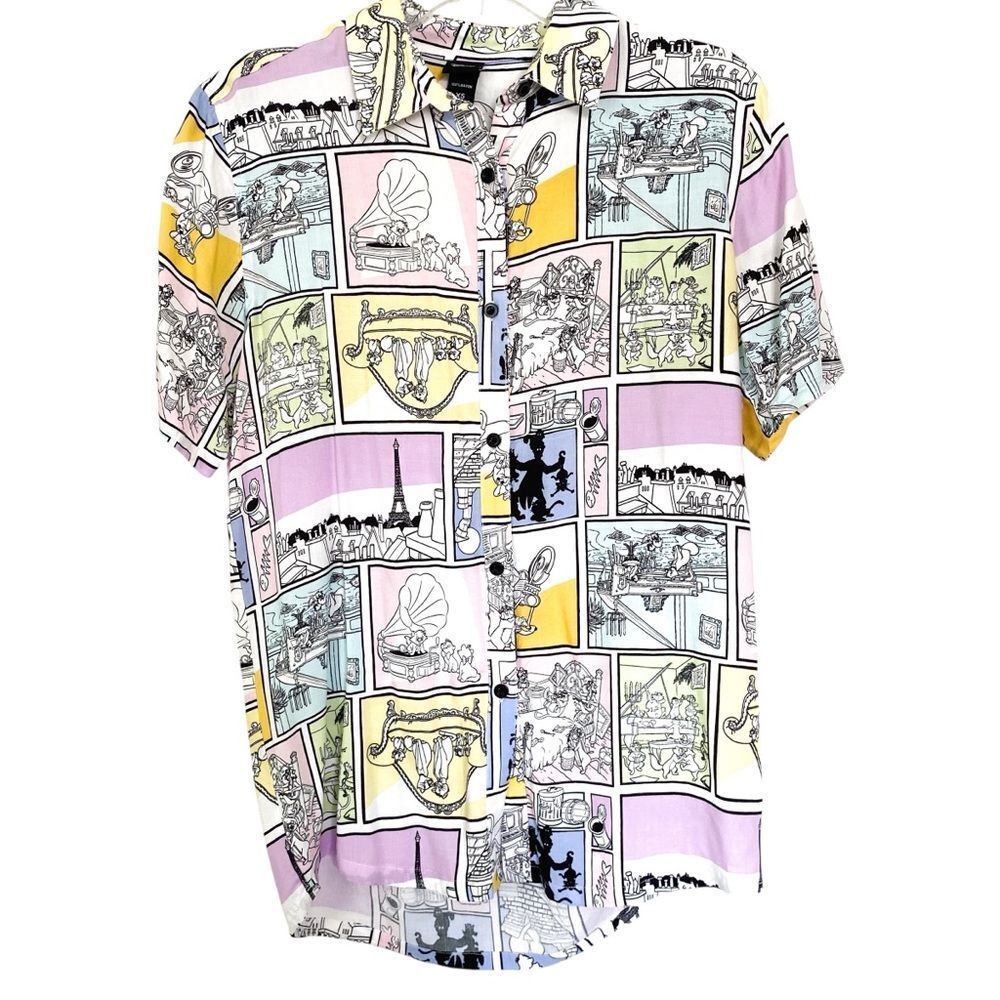 Disney Retro Vintage Colorblock Aristocats Print Button Down Shirt Size XS